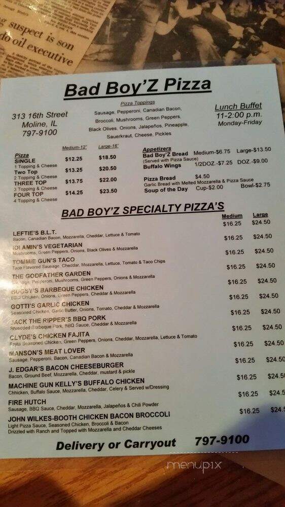 Bad Boy'z Pizza - Moline, IL menu_pic