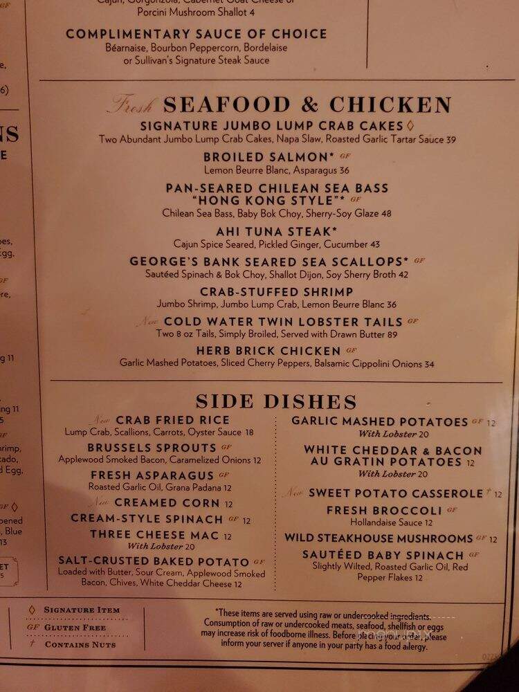 Sullivan's Steakhouse - Naperville, IL menu_pic