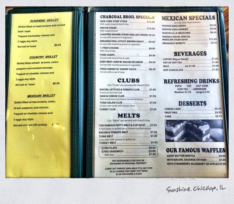 Sunshine Restaurant Inc - Chicago, IL menu_pic