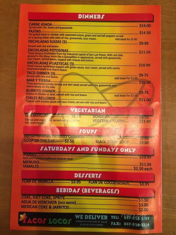 Tacos Locos - Schiller Park, IL menu_pic