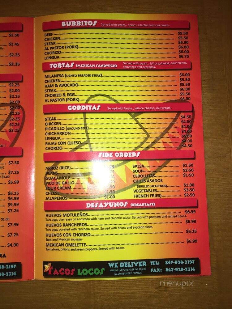 Tacos Locos - Schiller Park, IL menu_pic