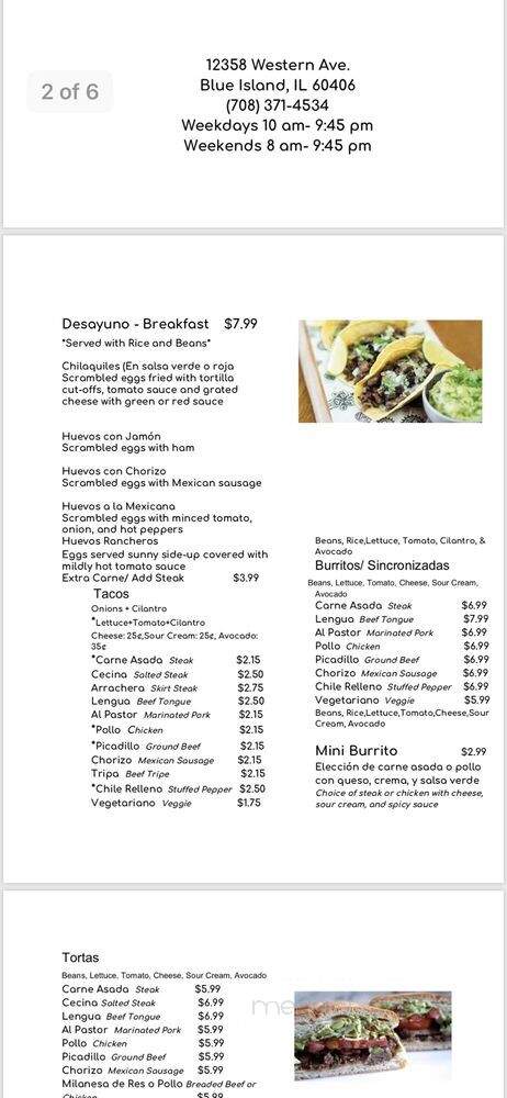 Taqueria Durango Restaurant - Blue Island, IL menu_pic