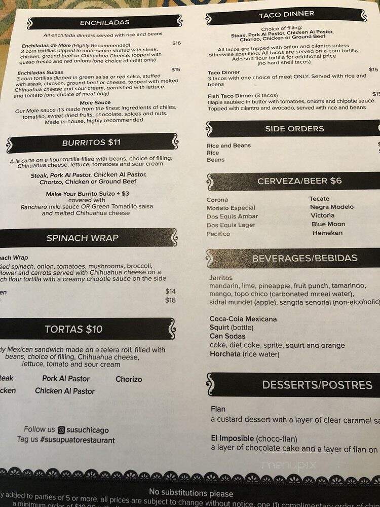 Taquria Susupuato Restaurant - Chicago, IL menu_pic