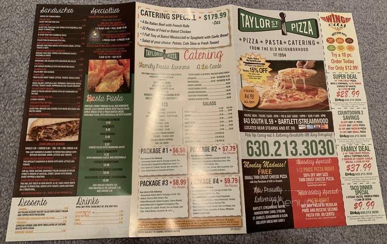 Taylor Street Pizza Warehouse - Bartlett, IL menu_pic