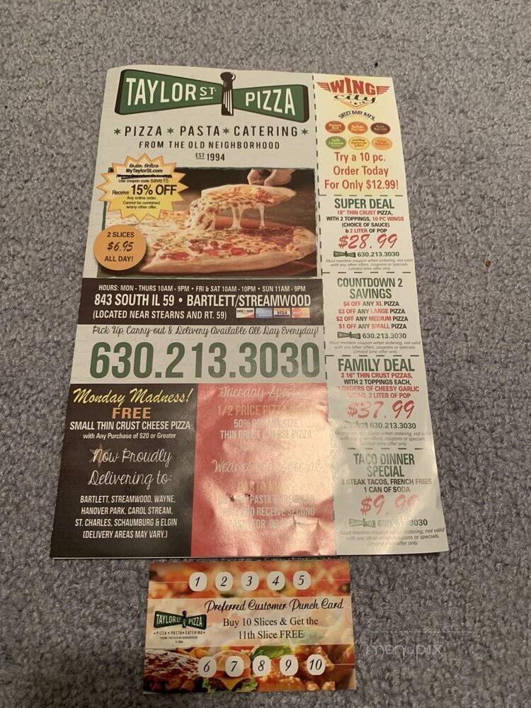 Taylor Street Pizza Warehouse - Bartlett, IL menu_pic