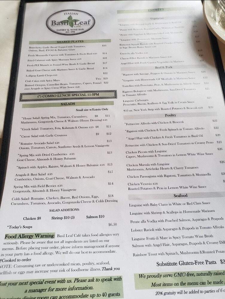 Basil Leaf Cafe - Chicago, IL menu_pic