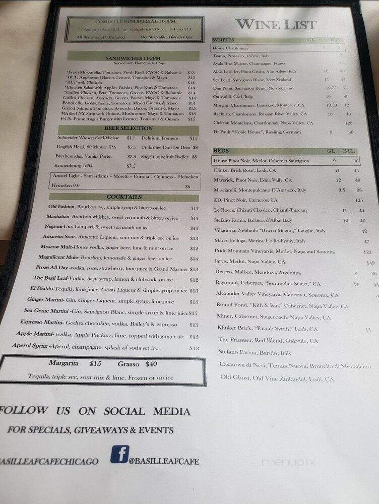 Basil Leaf Cafe - Chicago, IL menu_pic