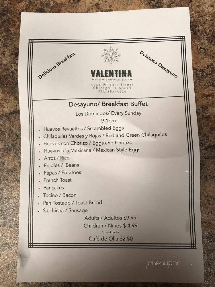 Valentina Restaurant - Chicago, IL menu_pic