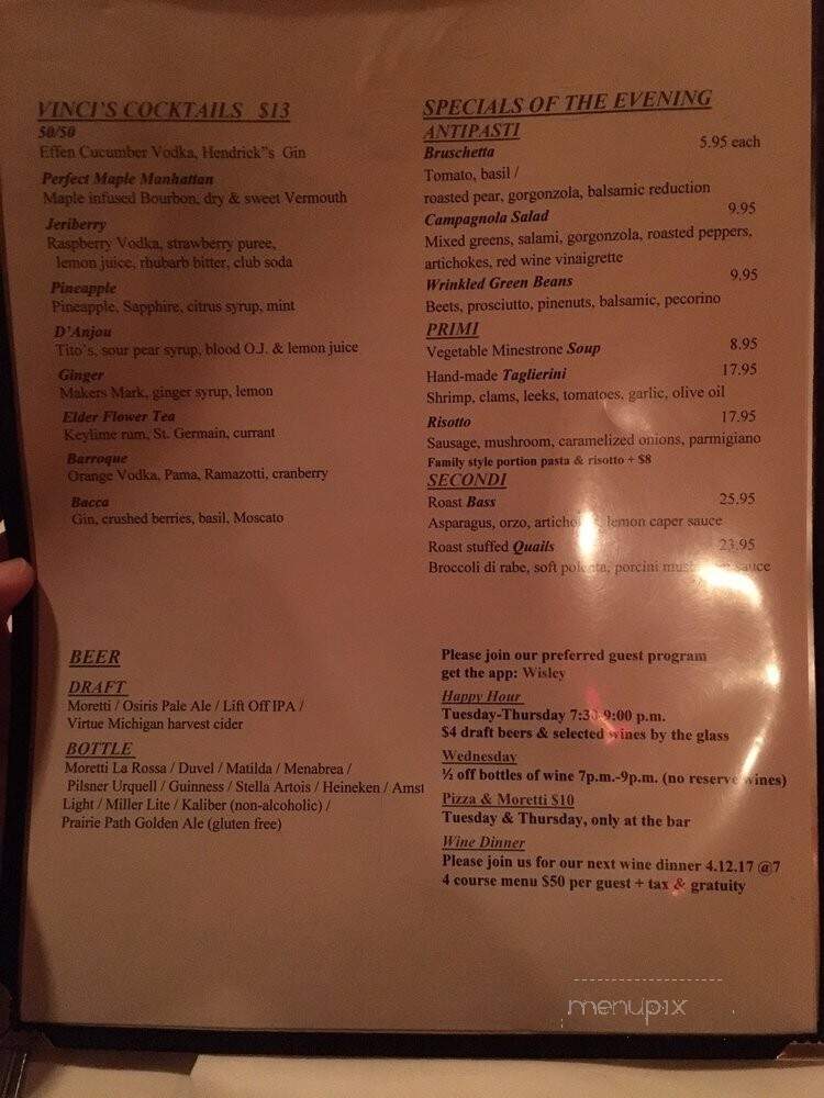 Vinci Restaurant - Chicago, IL menu_pic