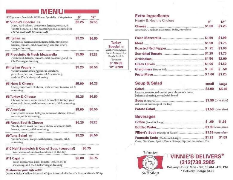 Vinnies Sub Shop - Chicago, IL menu_pic