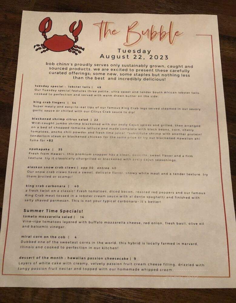 Bob Chinn's Crabhouse Restaurant - Wheeling, IL menu_pic