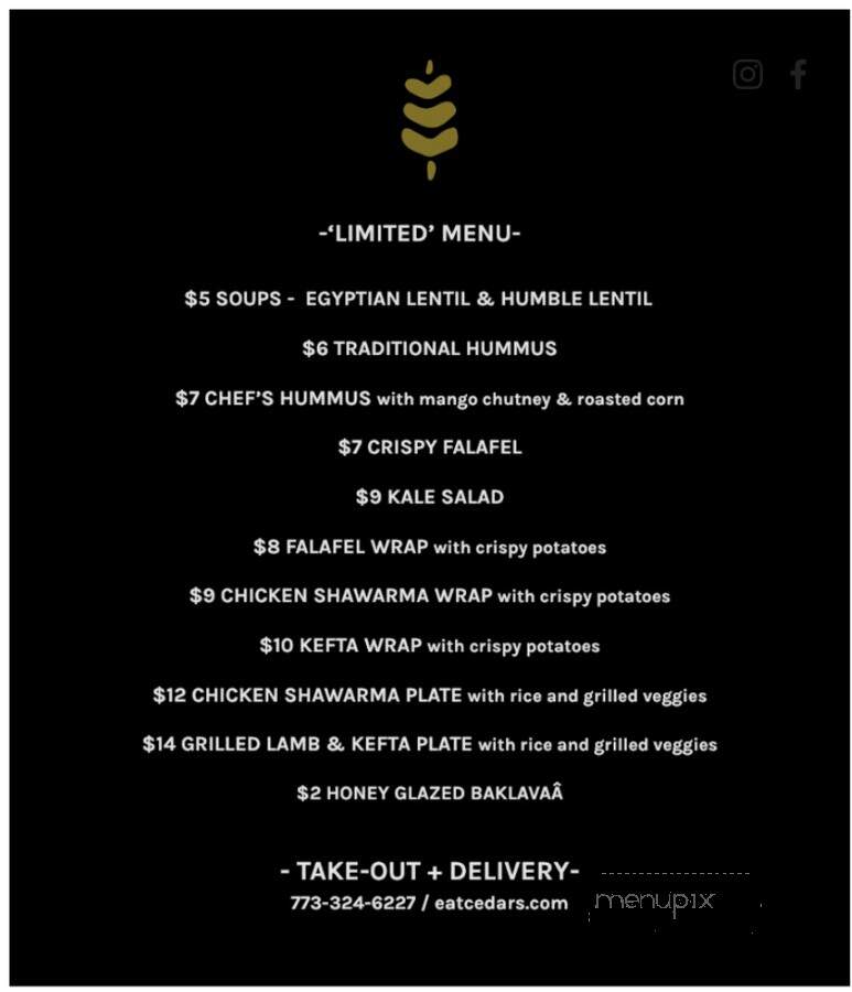 Cedars Mediterranean Kitchen - Chicago, IL menu_pic