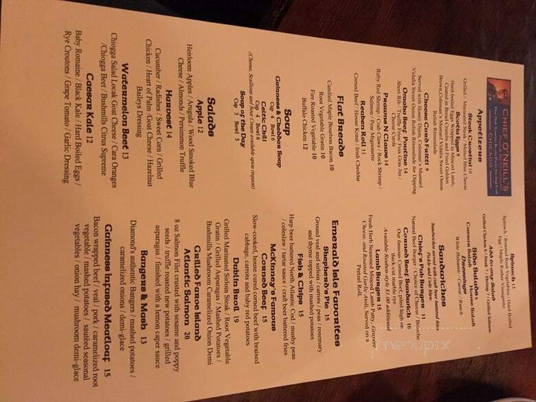 Chief O'Neill's Pub & Restrnt - Chicago, IL menu_pic
