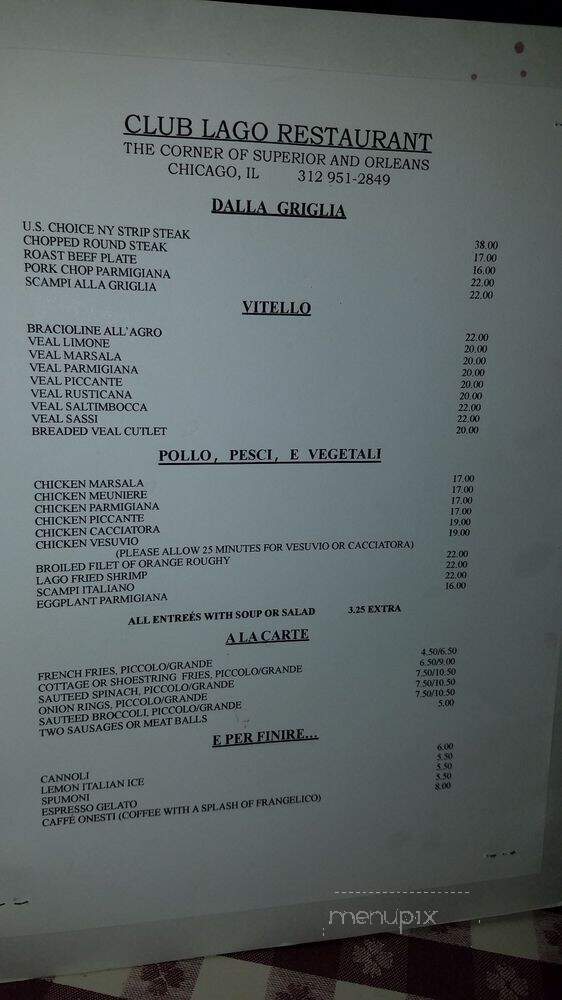 Club Lago - Chicago, IL menu_pic
