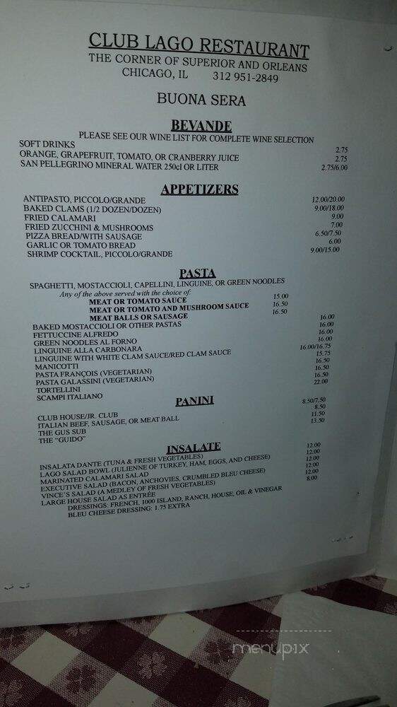 Club Lago - Chicago, IL menu_pic