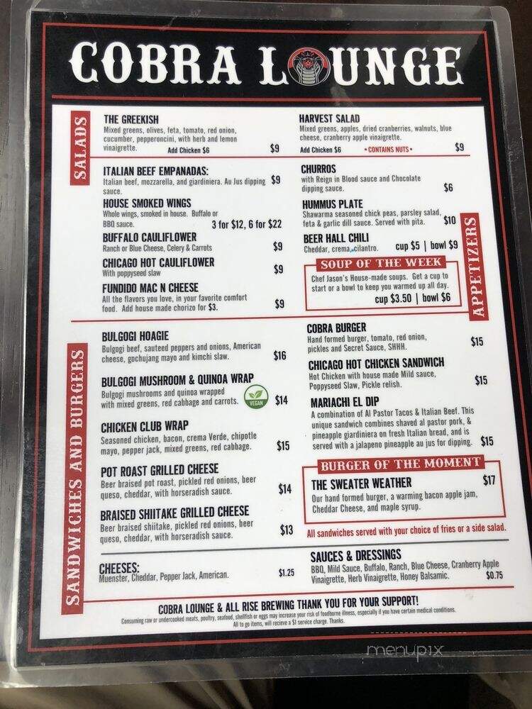 Cobra Lounge - Chicago, IL menu_pic