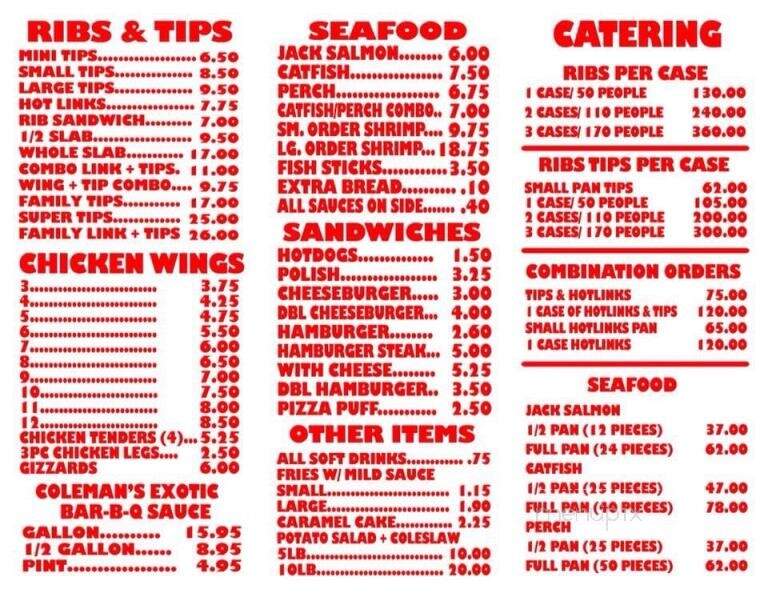 Coleman's No 2 Hickory - Chicago, IL menu_pic