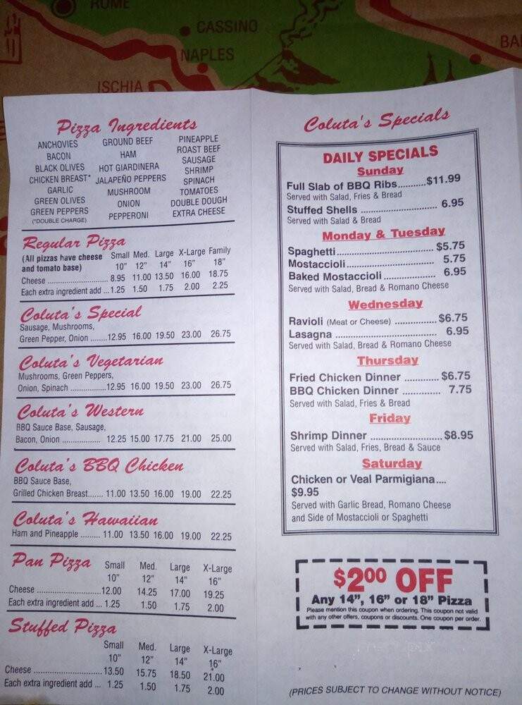 Coluta's Pizza - Chicago, IL menu_pic