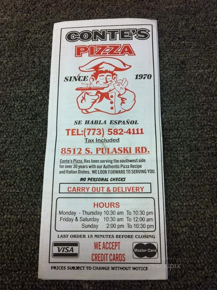 Conte's Pizza - Chicago, IL menu_pic