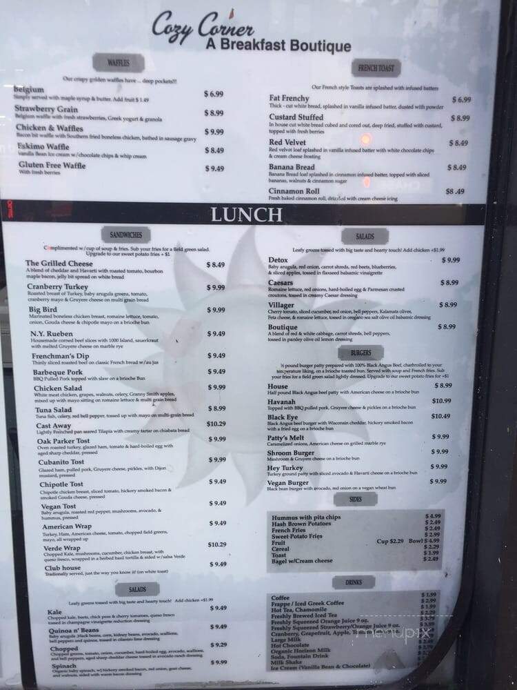 Cozy Corner Coffee Shop - Oak Park, IL menu_pic