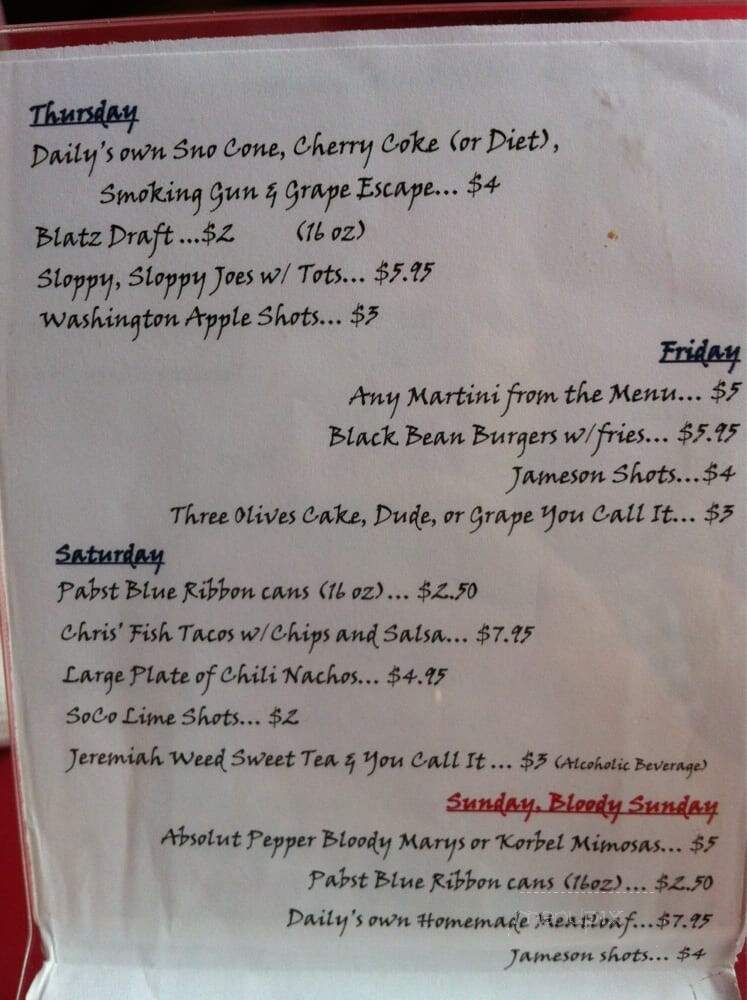 Daily Bar & Grill - Chicago, IL menu_pic