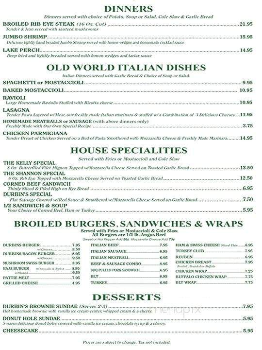 Durbin's - Tinley Park, IL menu_pic