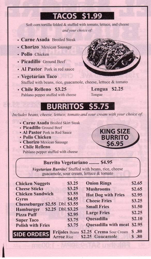 El Alegre Burrito - Chicago, IL menu_pic