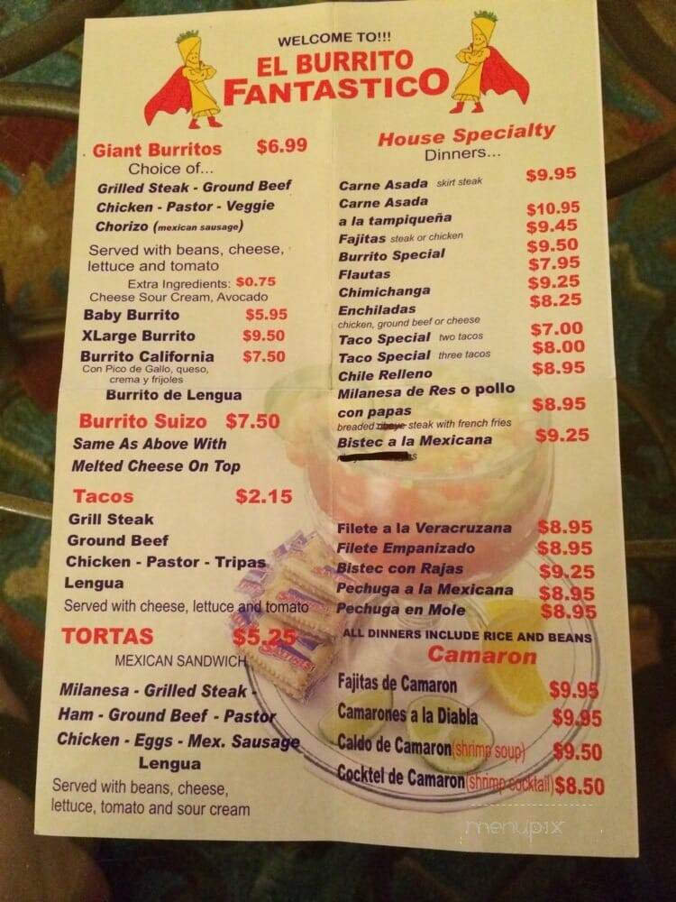 El Burrito Fantastico - Roselle, IL menu_pic