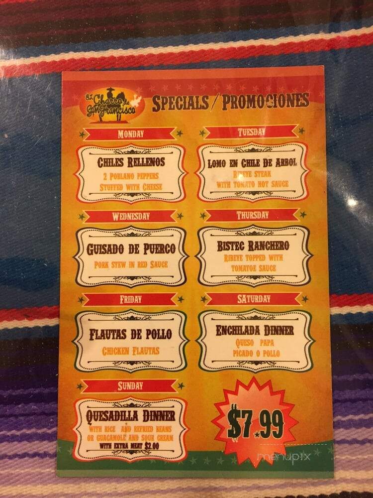El Charro San Francisco - Chicago, IL menu_pic