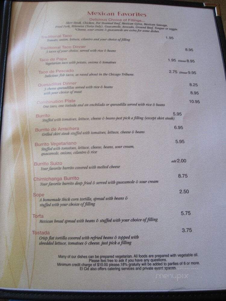 El Cid 2 - Chicago, IL menu_pic