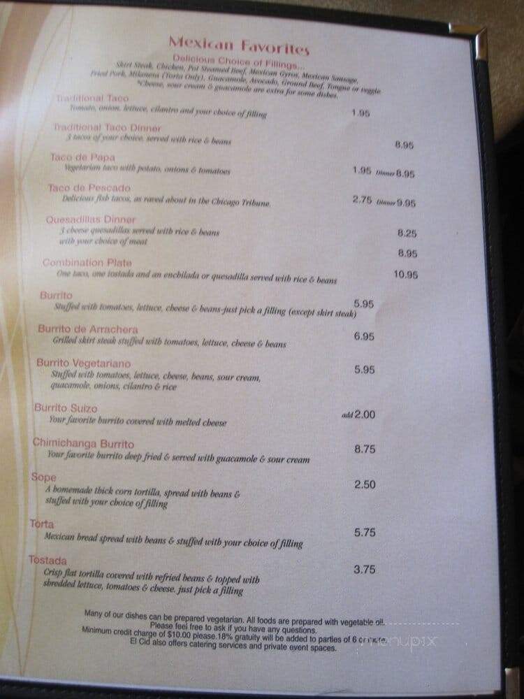 El Cid 2 - Chicago, IL menu_pic