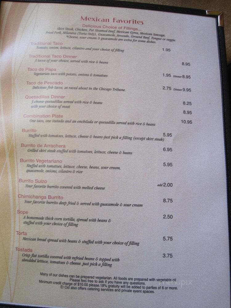 El Cid 2 - Chicago, IL menu_pic