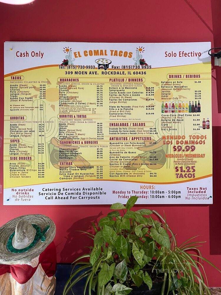 El Comal - Rockdale, IL menu_pic