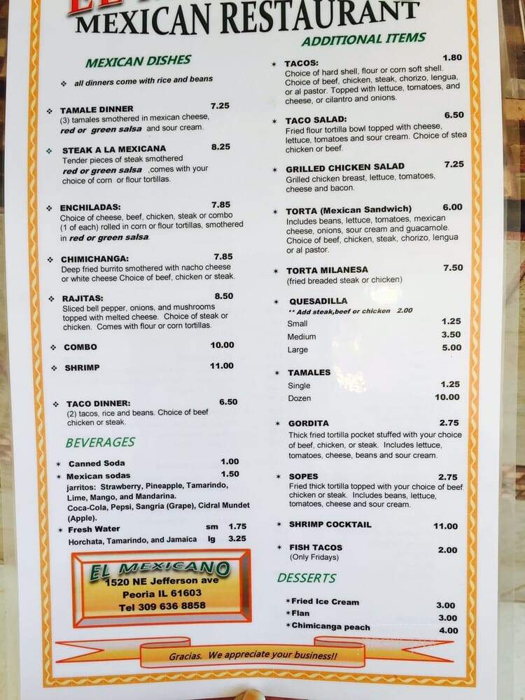 El Mexicano - Peoria, IL menu_pic