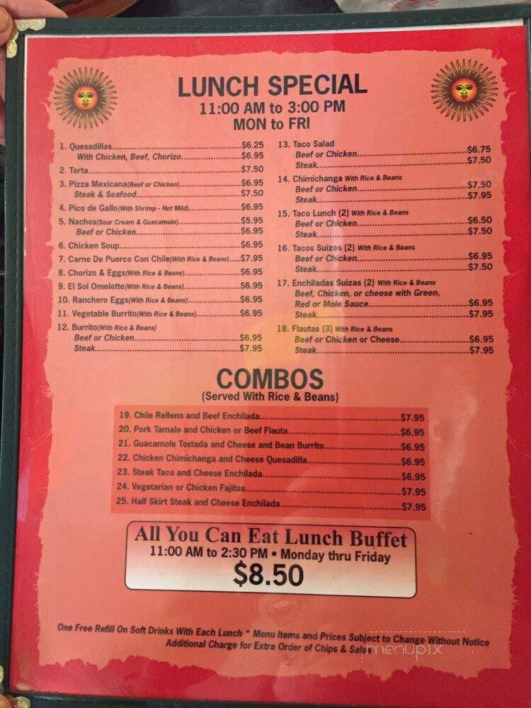 El Sol Restaurant - Morton Grove, IL menu_pic