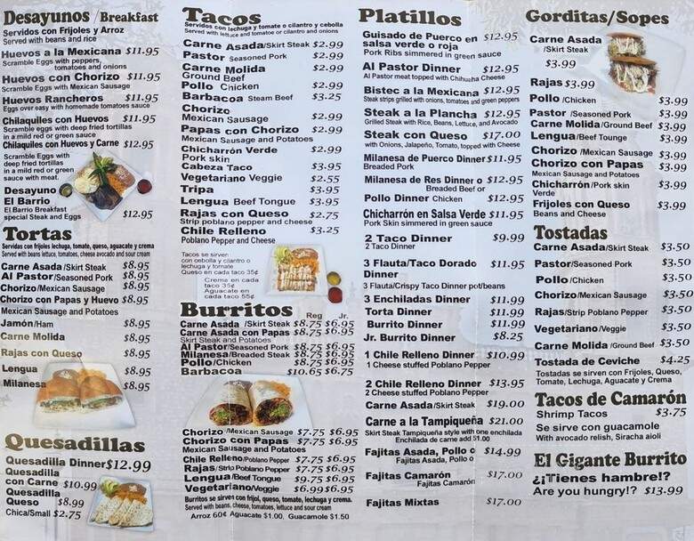 Elbarrio Restaurant - Romeoville, IL menu_pic