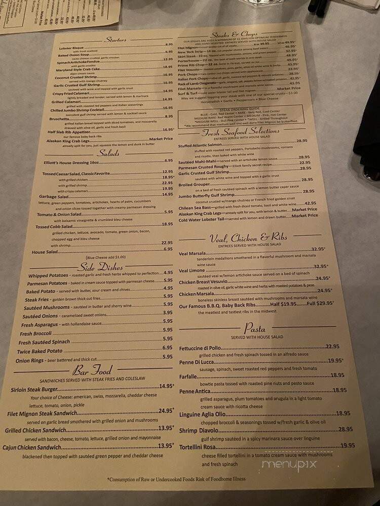 Elliott's Seafood Grille - Chicago, IL menu_pic
