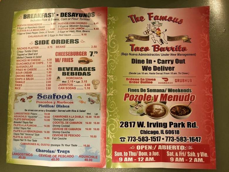 Famous Taco Burrito King - Chicago, IL menu_pic