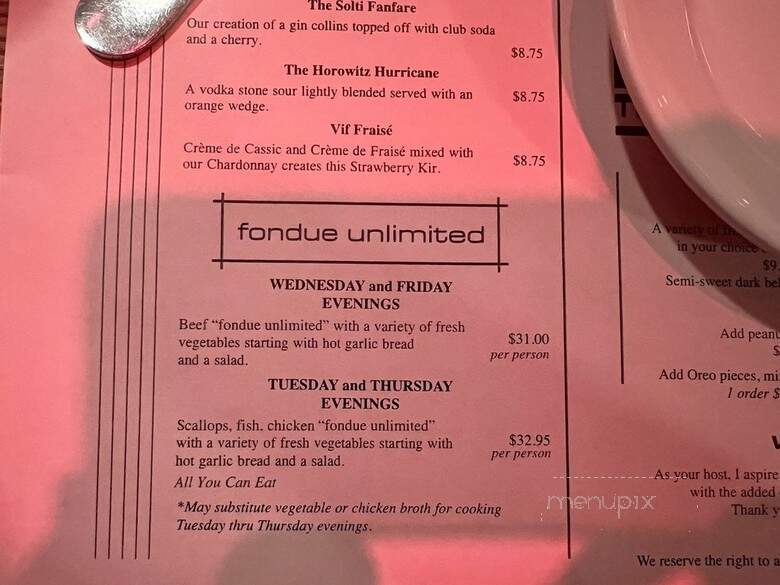 Fondue Stube - Chicago, IL menu_pic