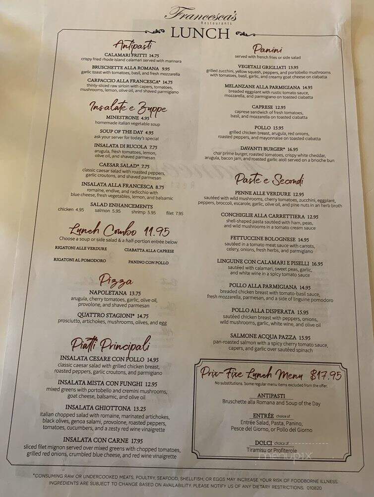 Francesca's Bryn Mawr - Chicago, IL menu_pic