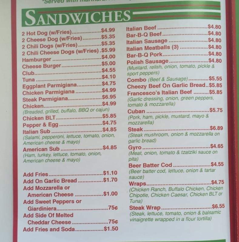 Francesco's Brothers Pizzeria - Bensenville, IL menu_pic