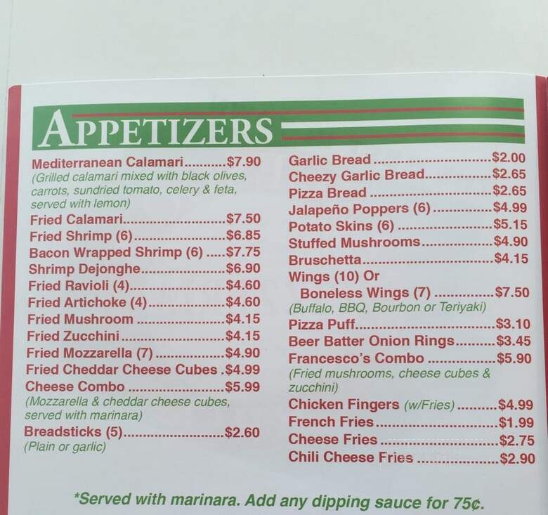 Francesco's Brothers Pizzeria - Bensenville, IL menu_pic