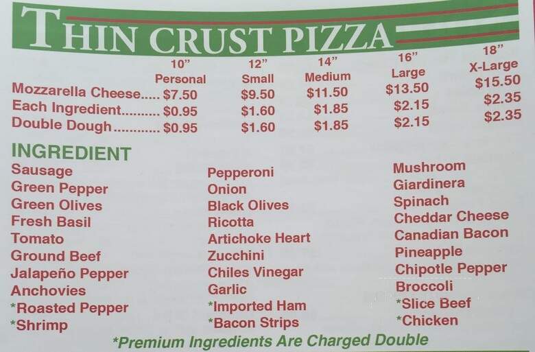 Francesco's Brothers Pizzeria - Bensenville, IL menu_pic