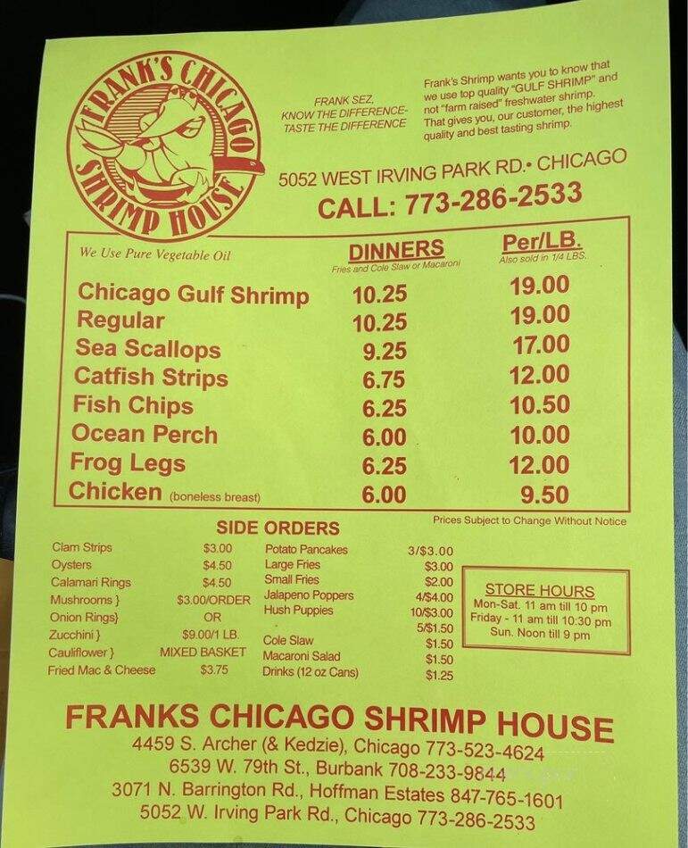 Frank's Chicago Shrimp House - Chicago, IL menu_pic