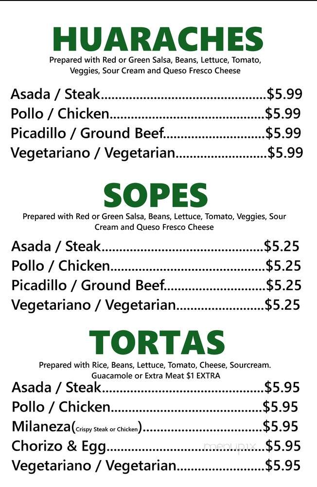 Fransisco's Taqueria - Hillside, IL menu_pic