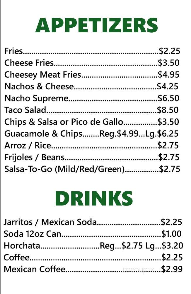 Fransisco's Taqueria - Hillside, IL menu_pic
