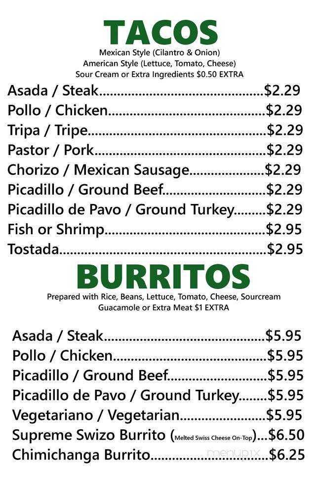 Fransisco's Taqueria - Hillside, IL menu_pic