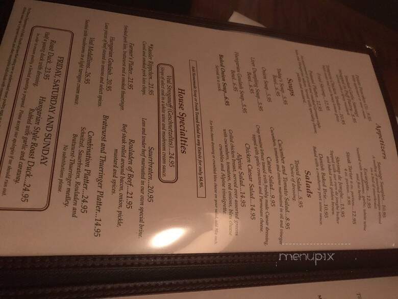 Fritzl's Country Inn - Lake Zurich, IL menu_pic