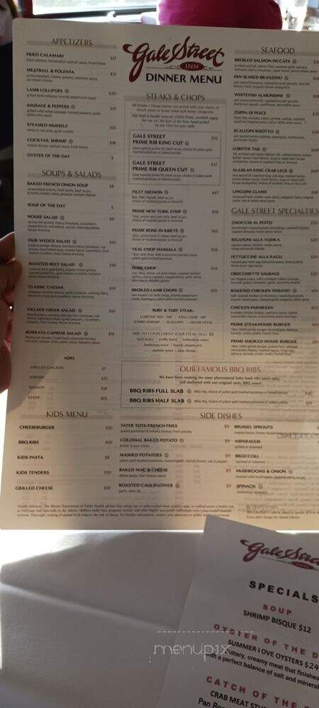 Gale Street Inn-Diamond Lake - Mundelein, IL menu_pic