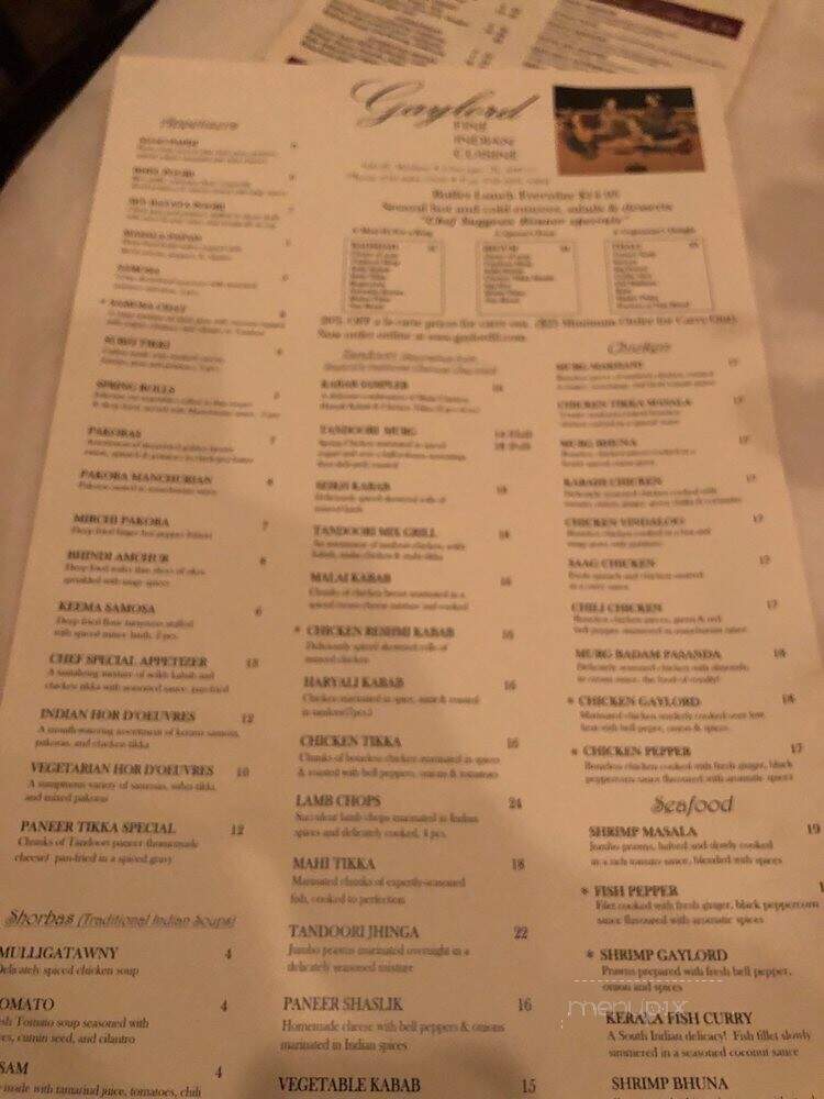 Gaylord India Restaurant - Chicago, IL menu_pic